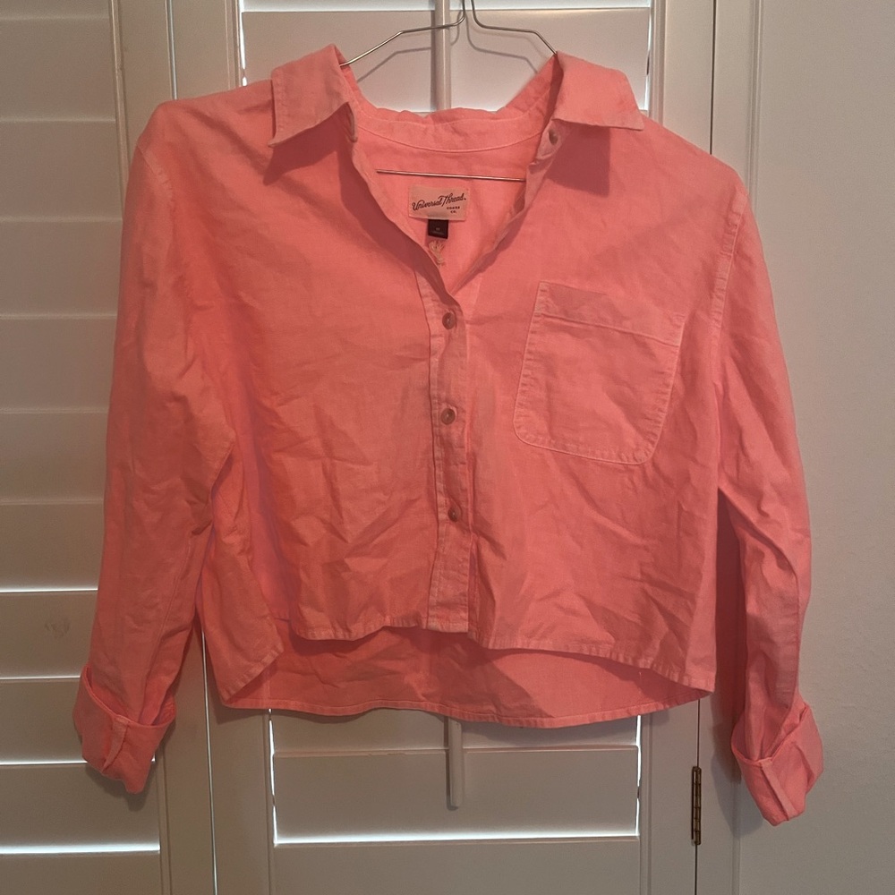Coral Cropped Button-Up